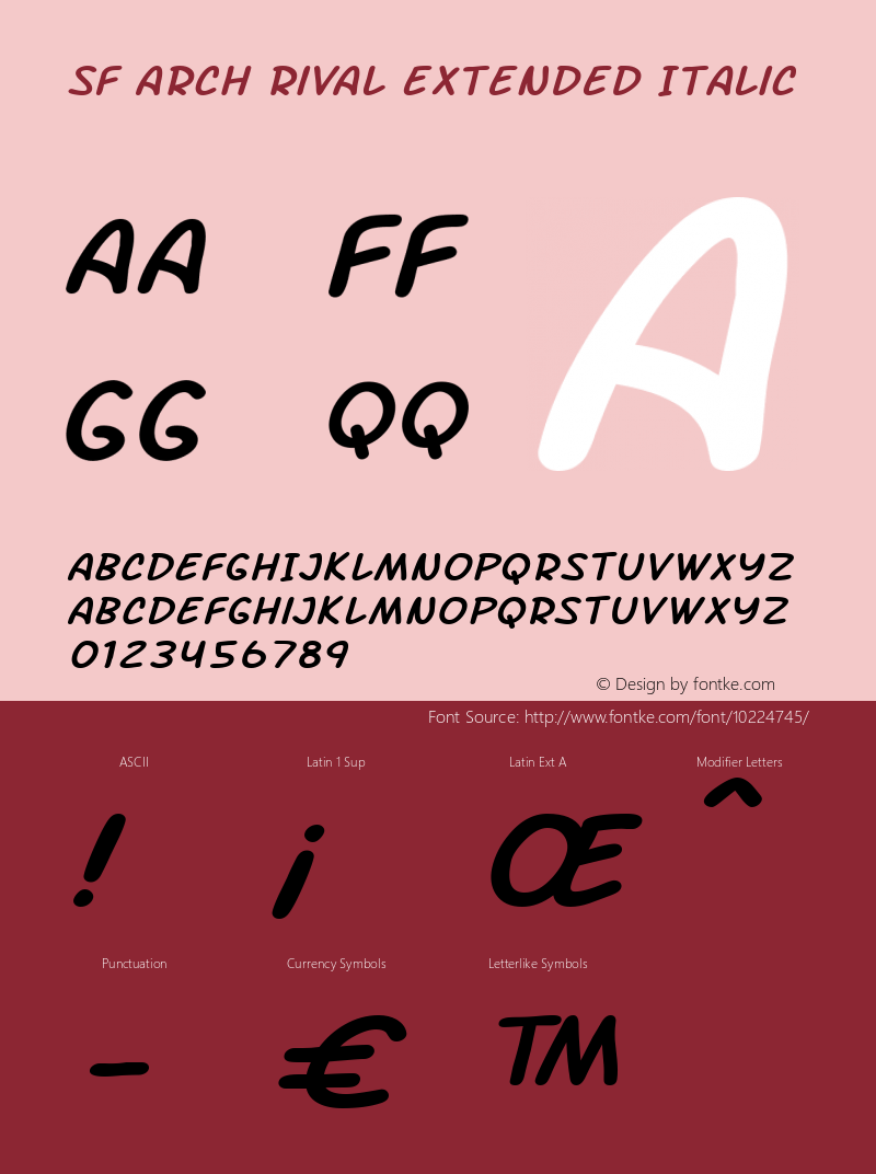 SF Arch Rival Extended Italic Version 1.1 Font Sample