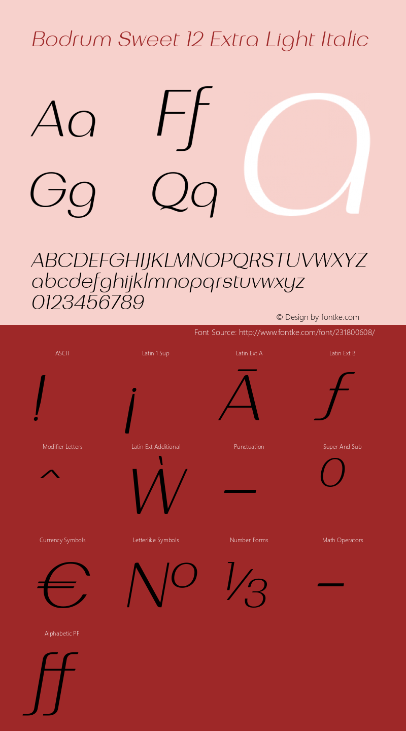 BodrumSweet-12ExtraLightItalic Version 1.000图片样张