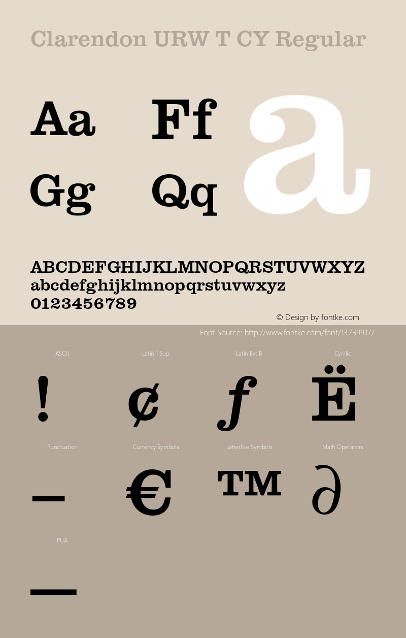 Clarendon URW T CY Regular 1.05 Font Sample