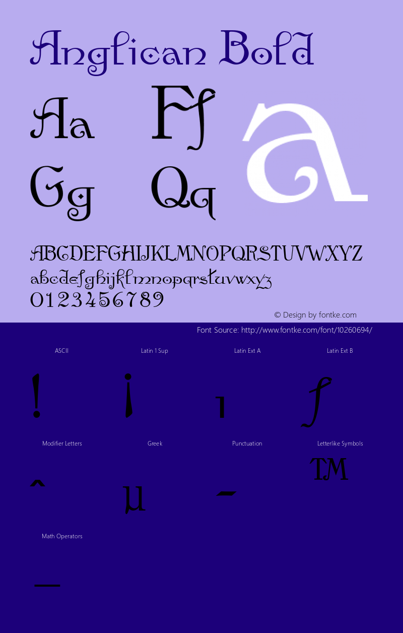 Anglican Bold Macromedia Fontographer 4.1.5 5/17/98 Font Sample