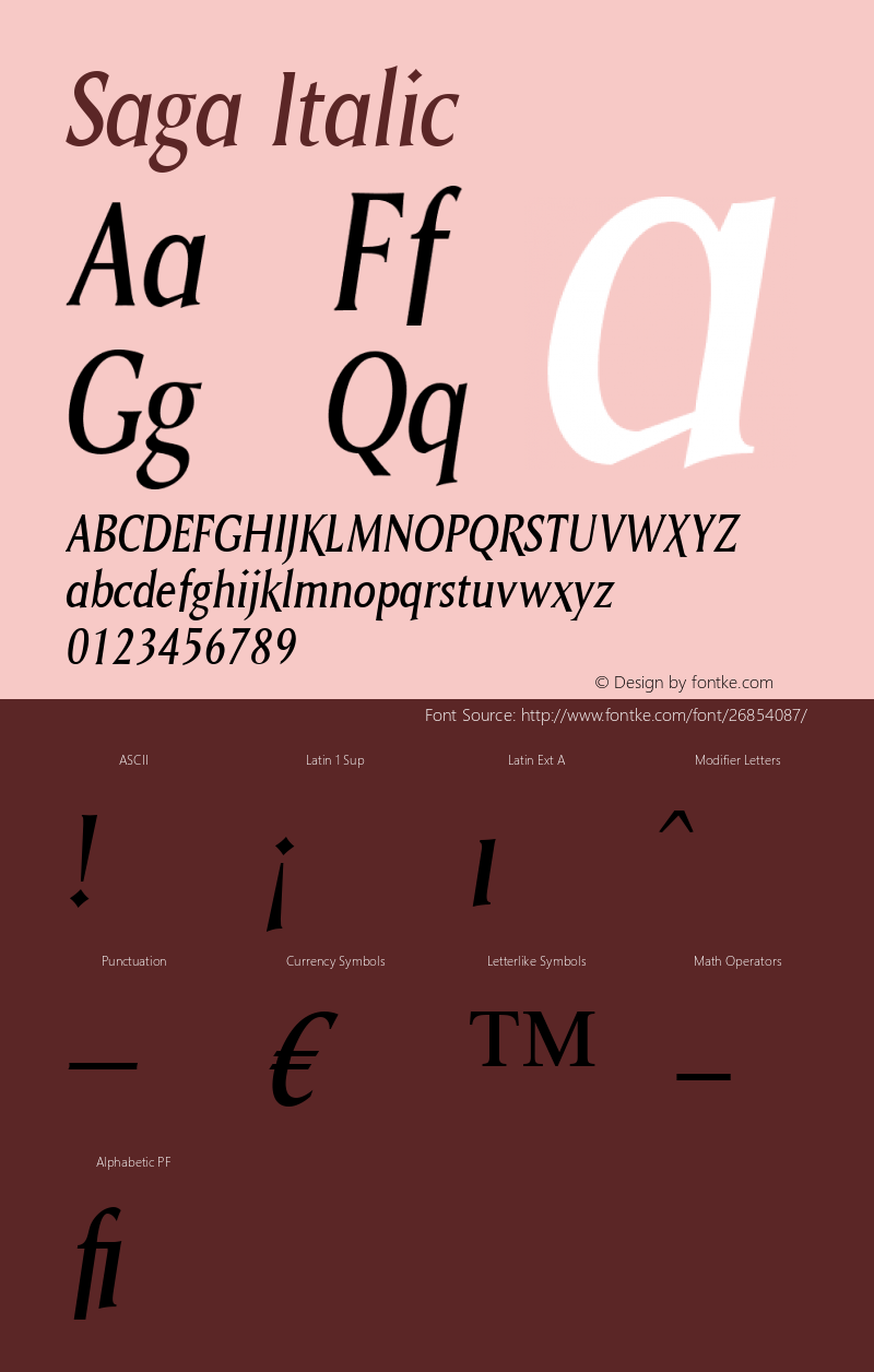 Saga Italic Version 1.00 Font Sample