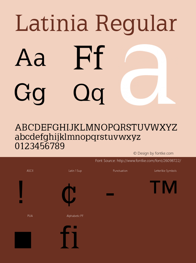 Latinia Regular 1.0 2003-10-04 Font Sample