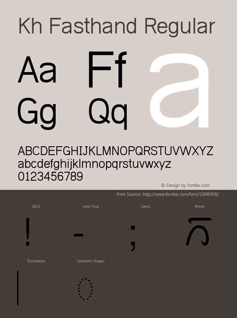 Kh Fasthand Regular 1.00 March 13, 2008, initial release Font Sample