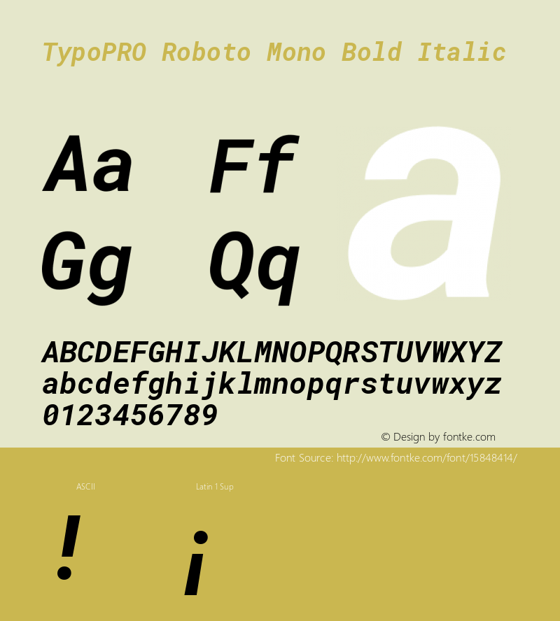 TypoPRO Roboto Mono Bold Italic Version 2.000985; 2015; ttfautohint (v1.3) Font Sample