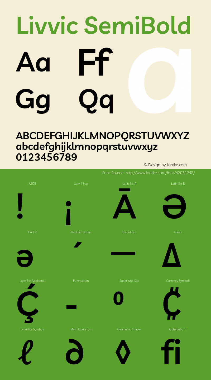 Livvic SemiBold Version 1.001; ttfautohint (v1.8.2) Font Sample