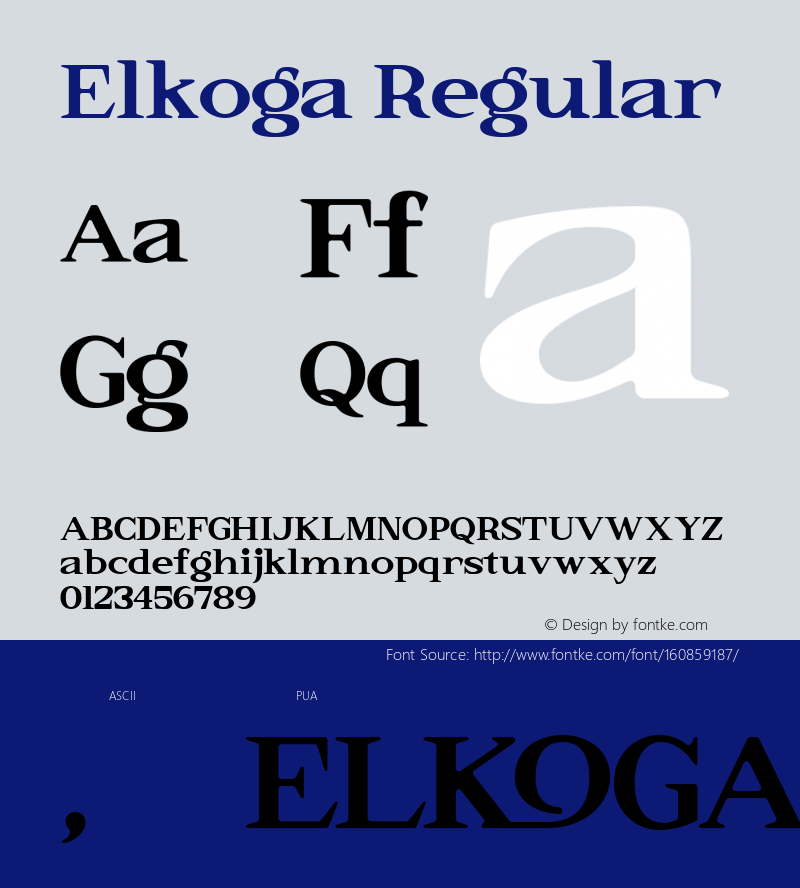 Elkoga Regular Version 1.000 Font Sample