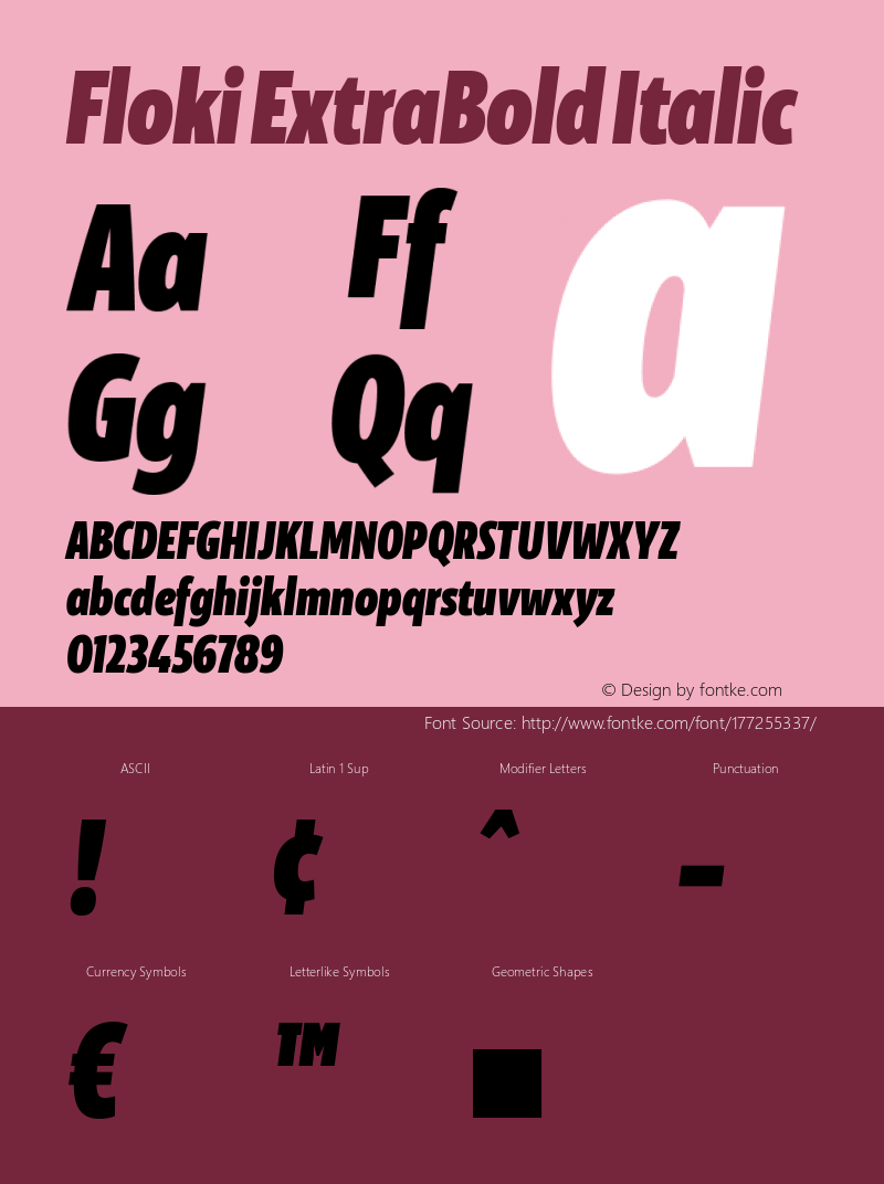 Floki ExtraBold Italic Version 1.000;PS 001.000;hotconv 1.0.88;makeotf.lib2.5.64775图片样张