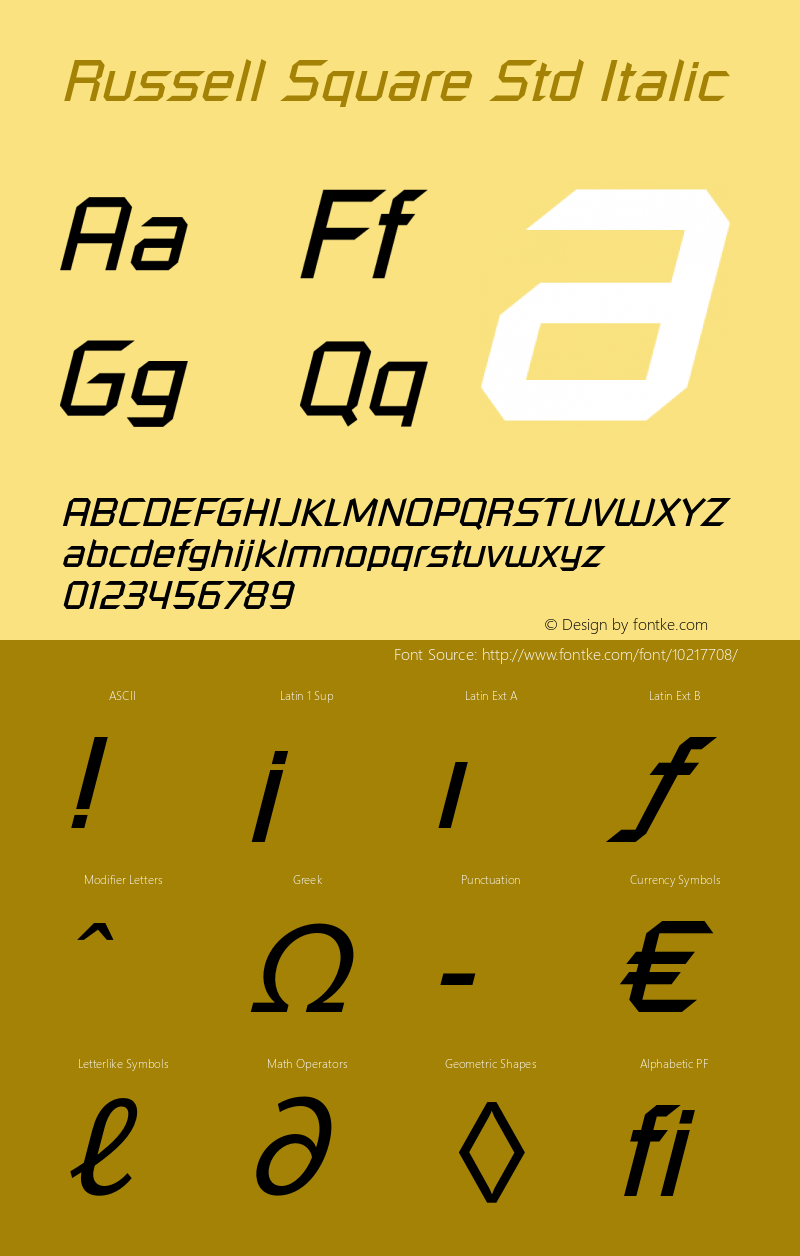 Russell Square Std Italic Version 2.026;PS 002.000;hotconv 1.0.50;makeotf.lib2.0.16970 Font Sample