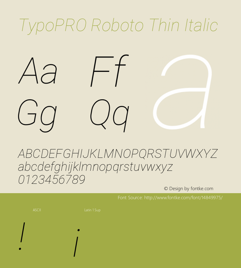 TypoPRO Roboto Thin Italic Version 2.000980; 2014 Font Sample
