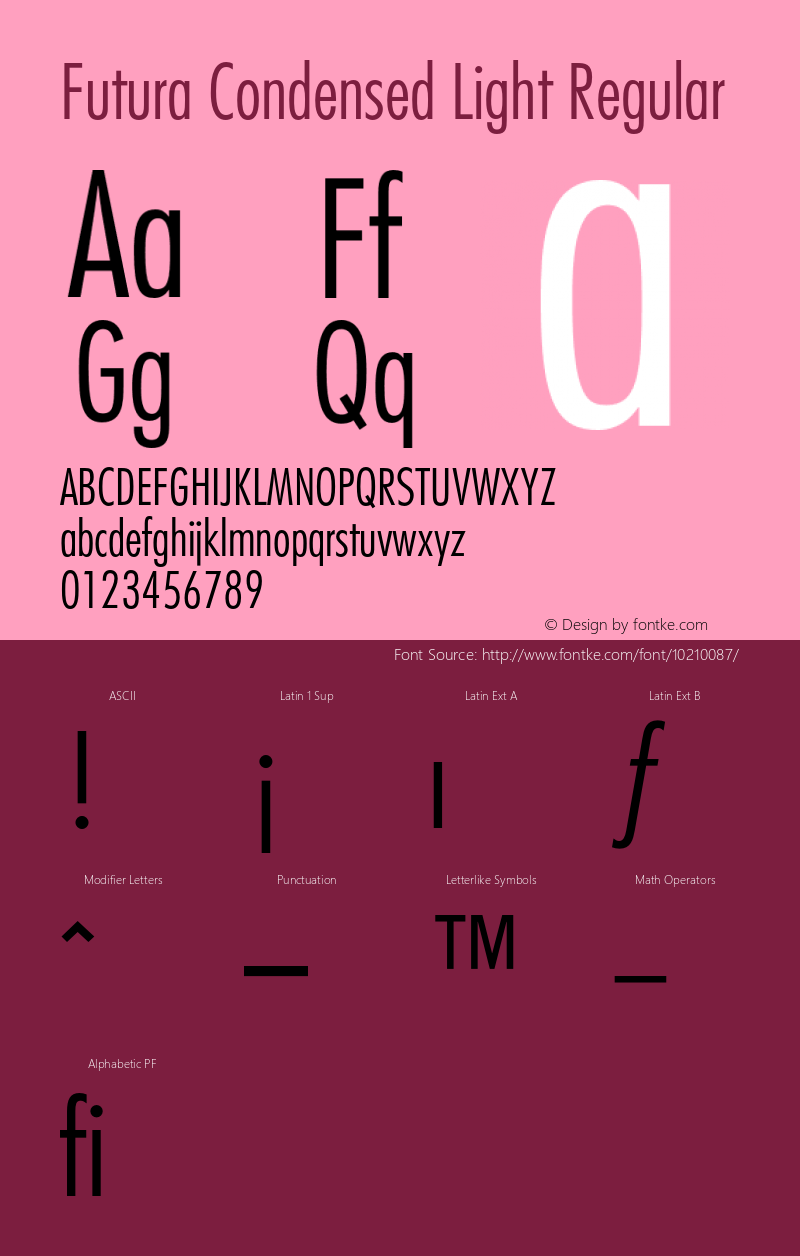 Futura Condensed Light Regular 001.000 Font Sample