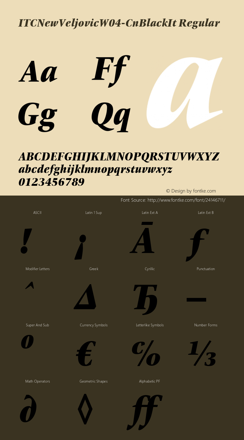 ITC New Veljovic W04 Cn Blk It Version 1.00 Font Sample