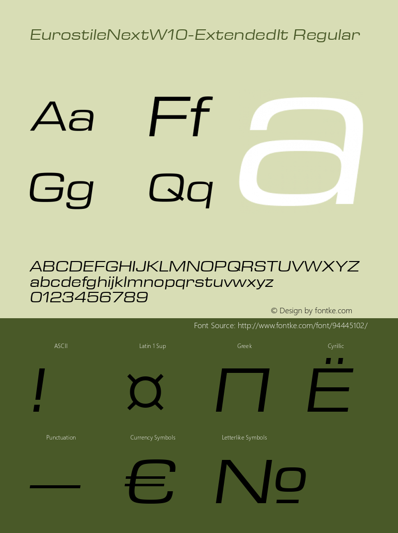 Eurostile Next W10 Extended It Version 1.00 Font Sample