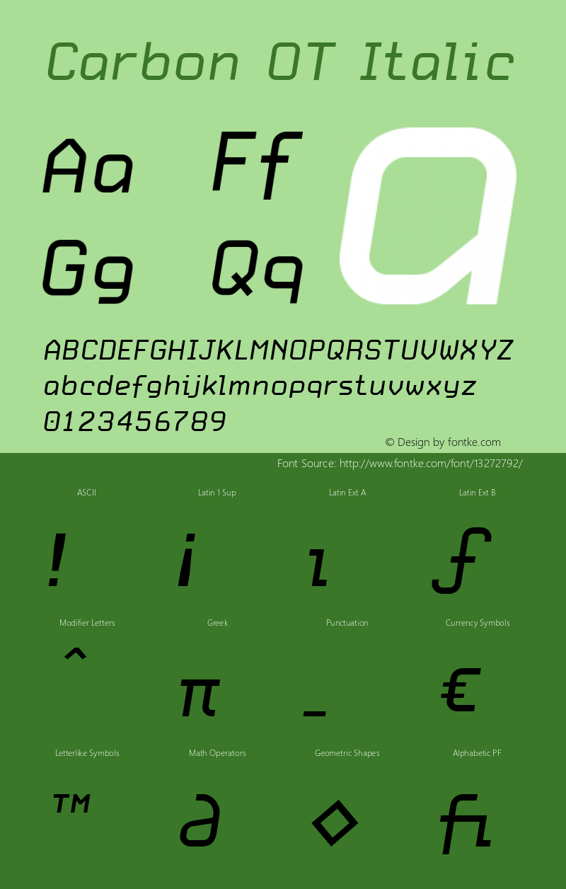 Carbon OT Italic Version 1.100 2003 Font Sample