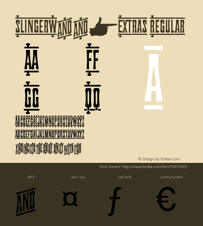 SlingerW00-Extras Regular Version 1.1 Font Sample