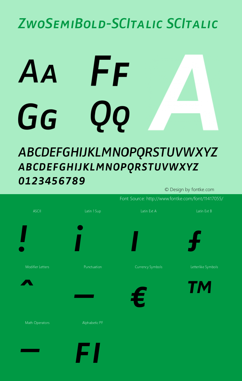 ZwoSemiBold-SCItalic SCItalic Version 4.313 Font Sample