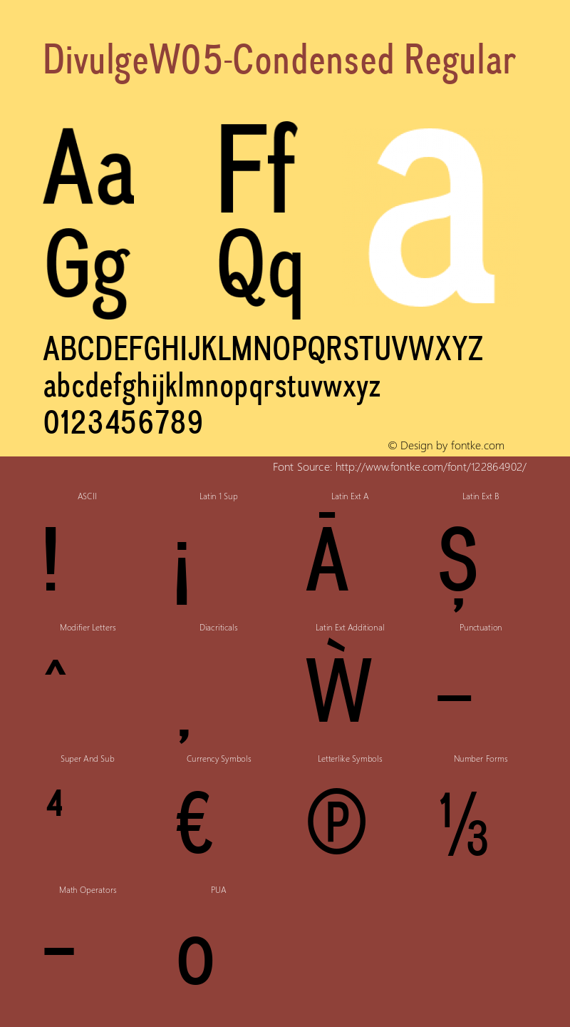 Divulge W05 Condensed Version 1.10 Font Sample