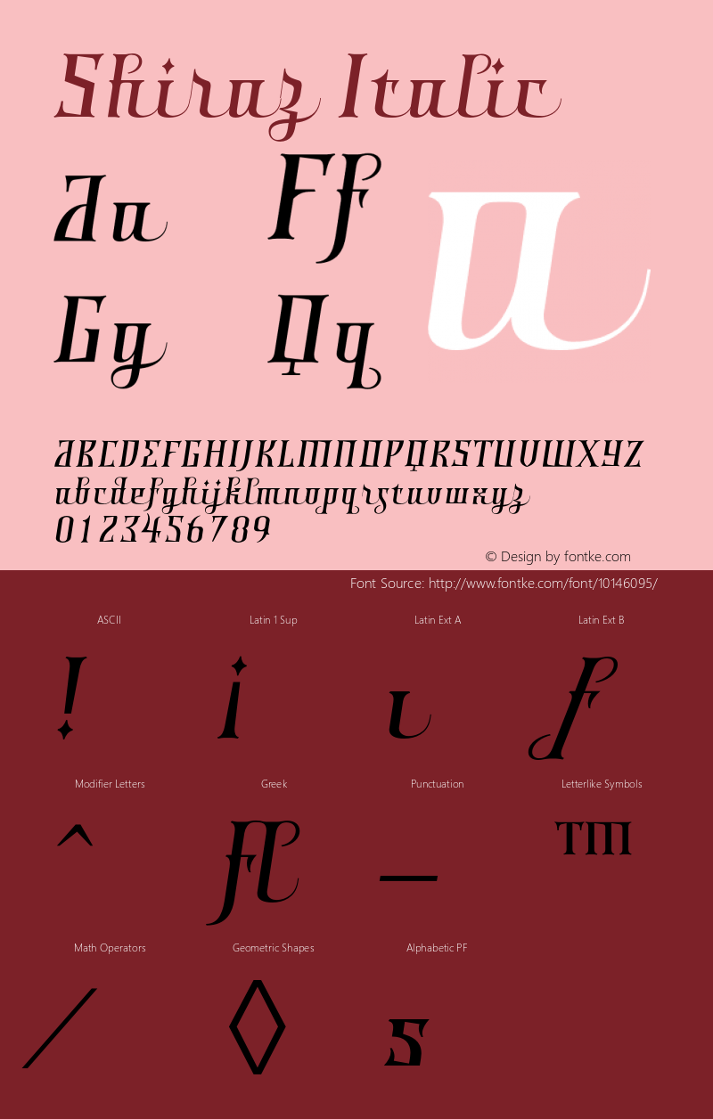 Shiraz Italic Version 1.000;PS 001.000;hotconv 1.0.38 Font Sample