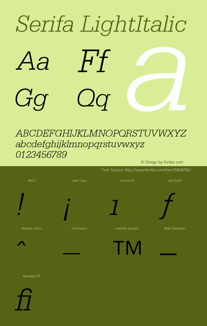 Serifa LightItalic Version 001.000 Font Sample