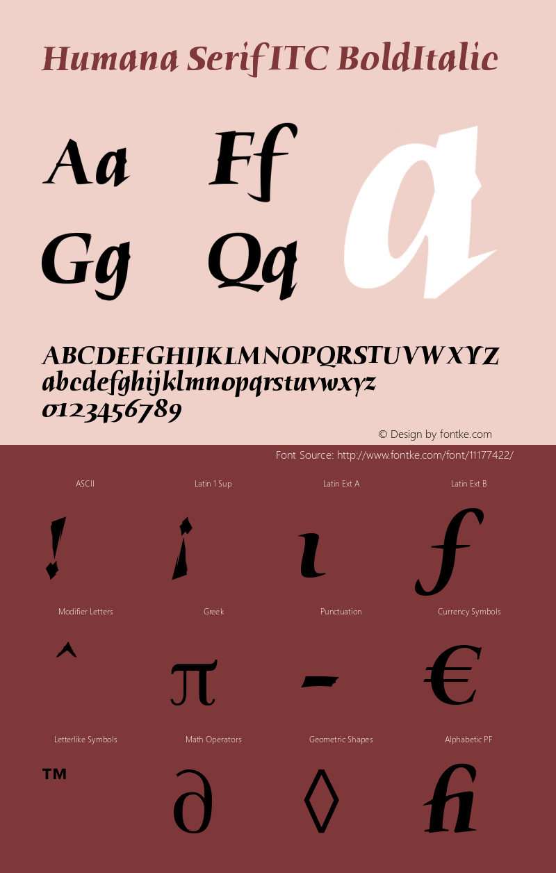 Humana Serif ITC BoldItalic Version 005.000 Font Sample