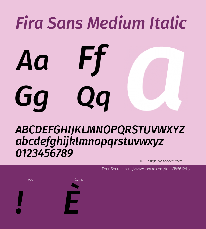 Fira Sans Medium Italic Version 4.203;PS 004.203;hotconv 1.0.88;makeotf.lib2.5.64775; ttfautohint (v1.4.1) Font Sample