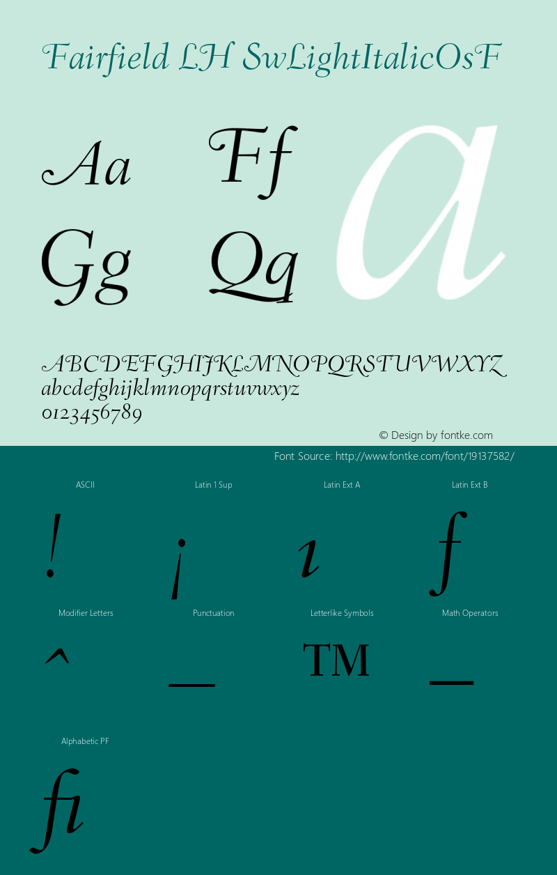 Fairfield LH 46 Swash Light Italic Old Style Figures Version 001.002 Font Sample