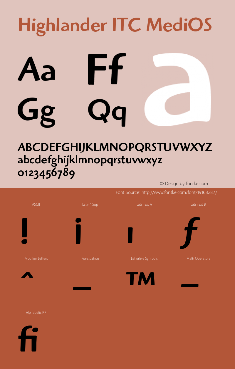 Highlander ITC Medium OS Version 001.005 Font Sample