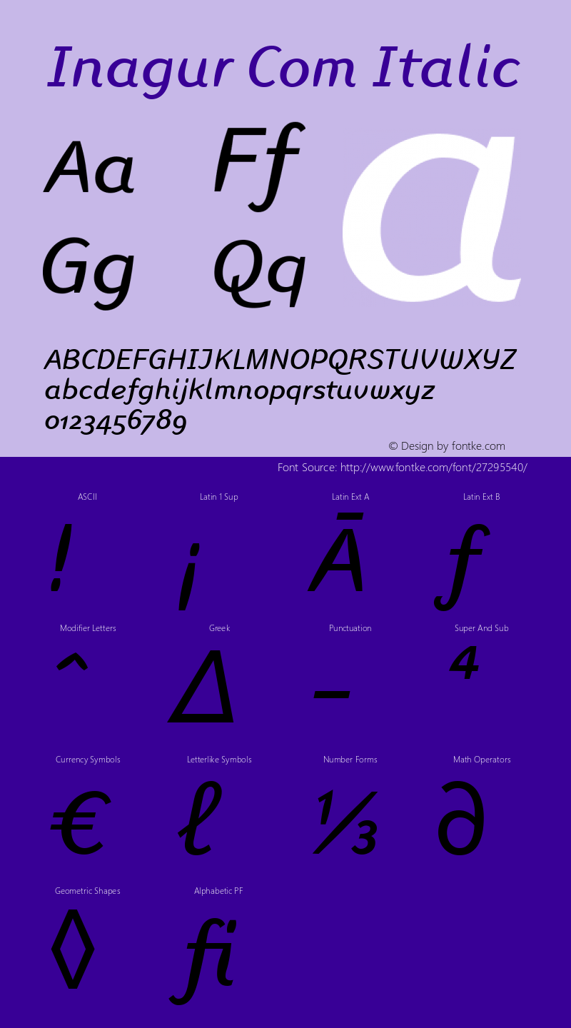 Linotype Inagur Com Italic Version 1.40 Font Sample