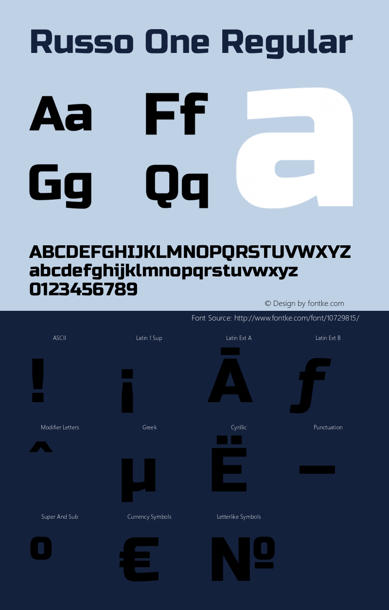 Russo One Regular Version 1.001 Font Sample