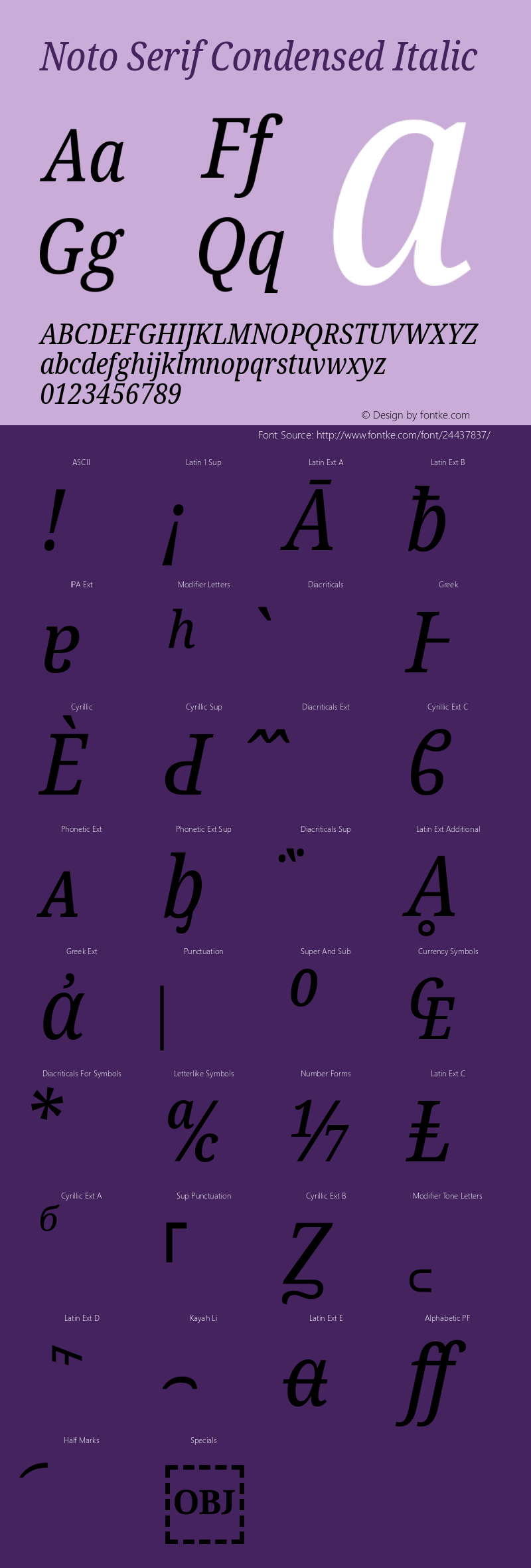 Noto Serif Condensed Italic Version 2.000 Font Sample