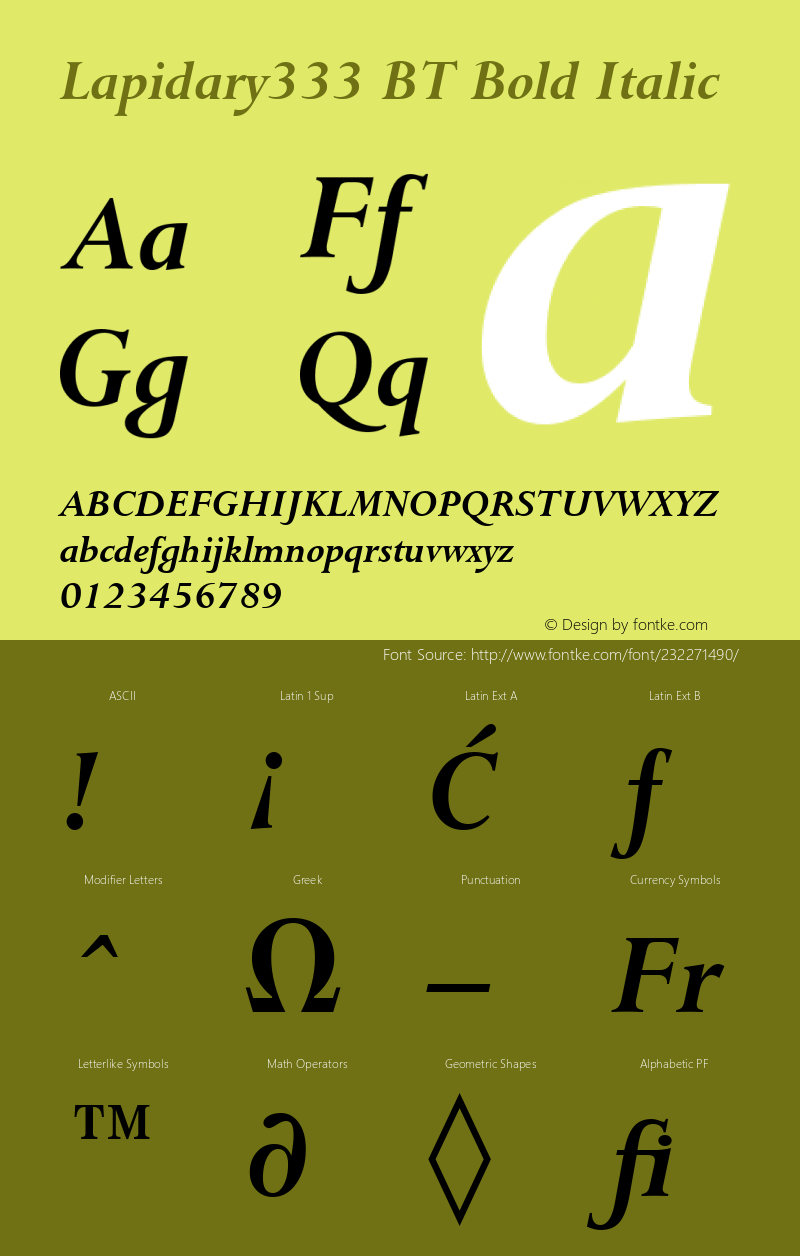 Lapidary333 BT Bold Italic Version 1.01 emb4-OT图片样张