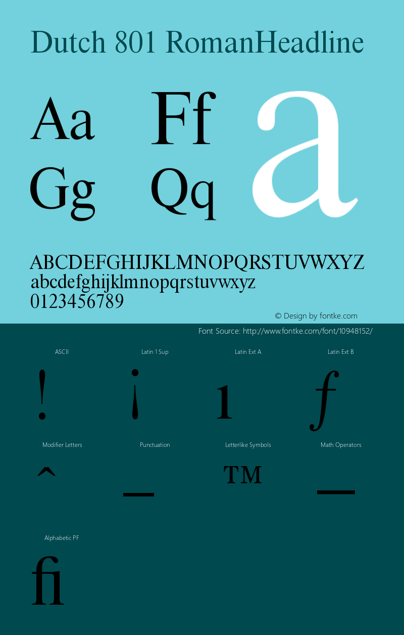 Dutch 801 RomanHeadline Version 003.001 Font Sample