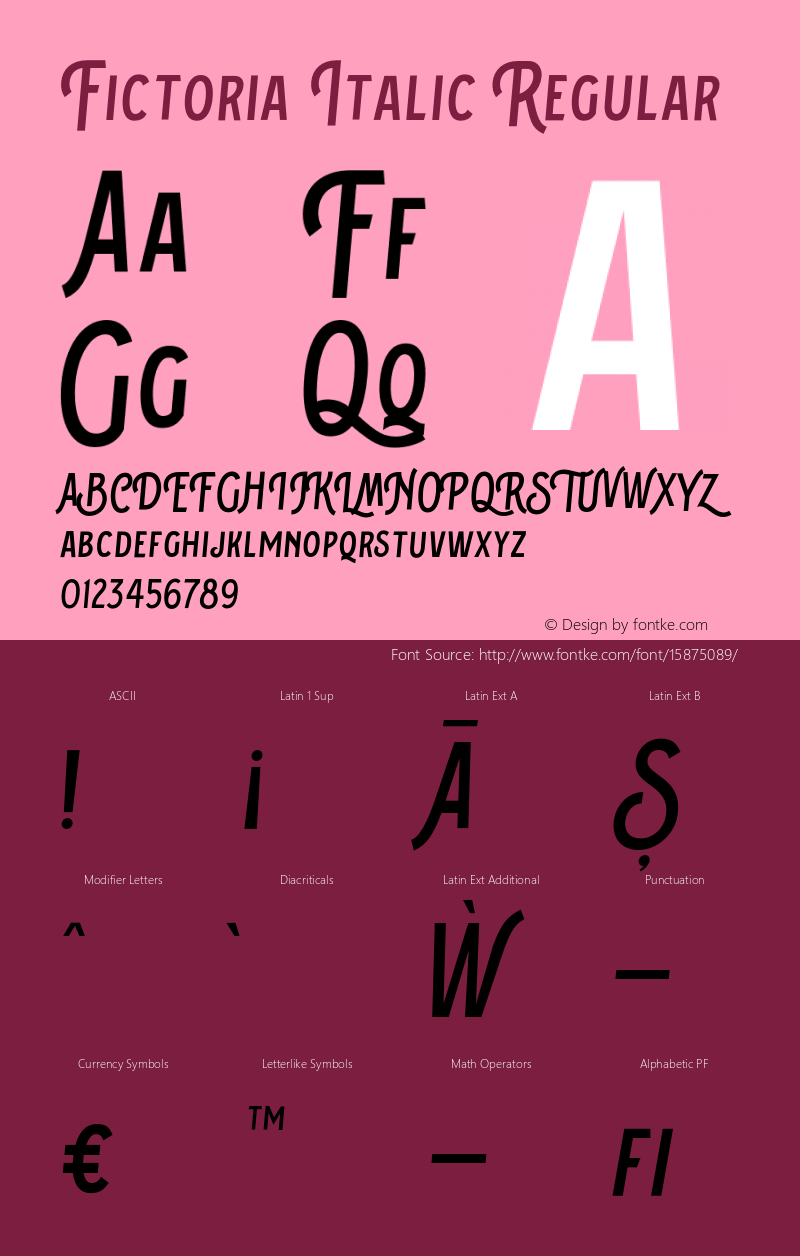 Fictoria Italic Regular Version 1.000;PS 001.000;hotconv 1.0.70;makeotf.lib2.5.58329 Font Sample