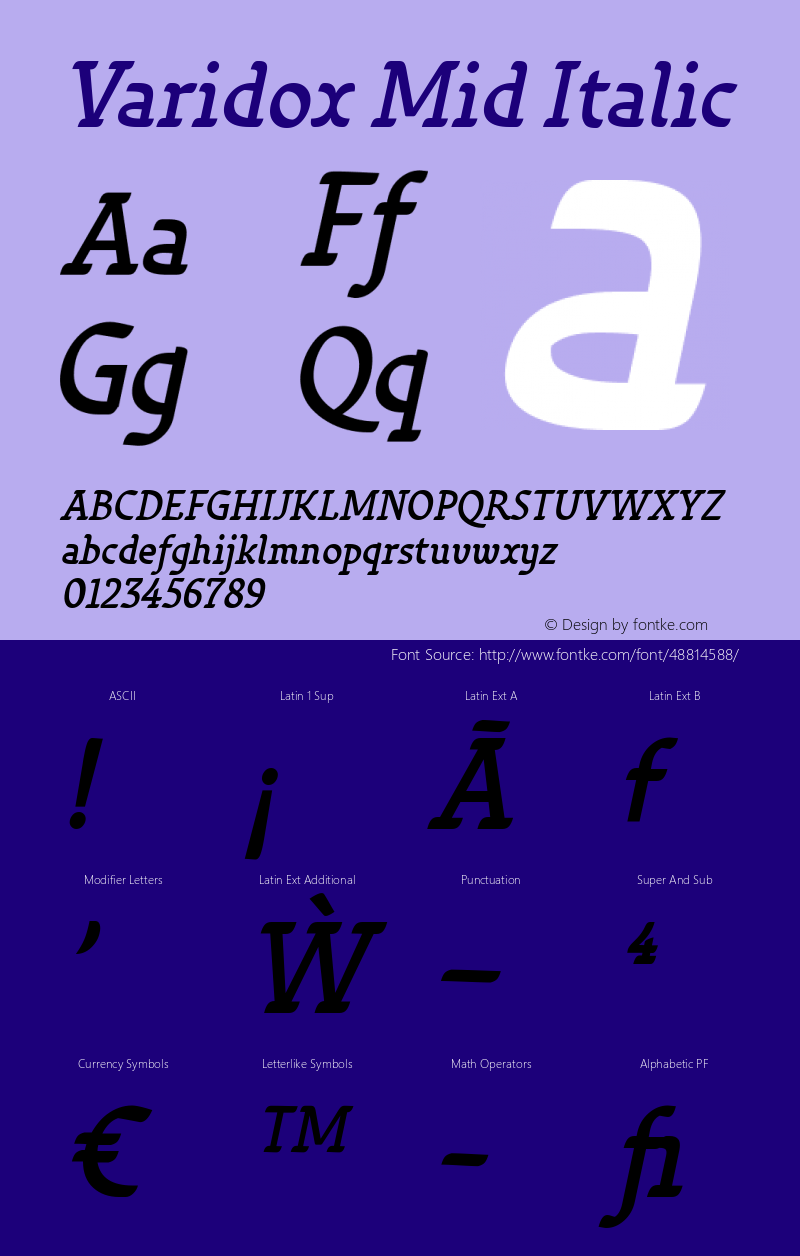 Varidox Mid Italic Version 1.00 Font Sample