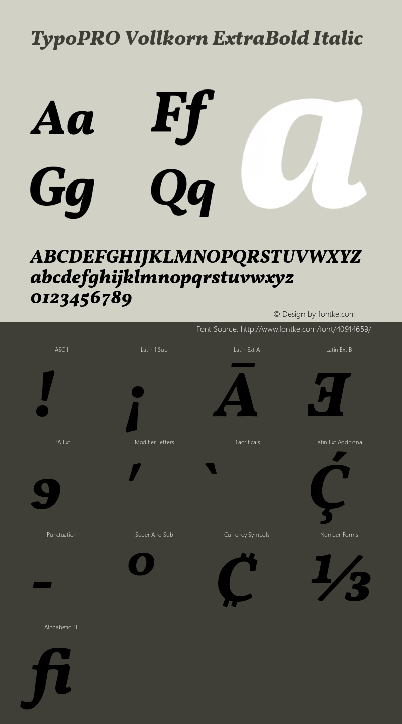 TypoPRO Vollkorn ExtraBold Italic Version 4.105 Font Sample