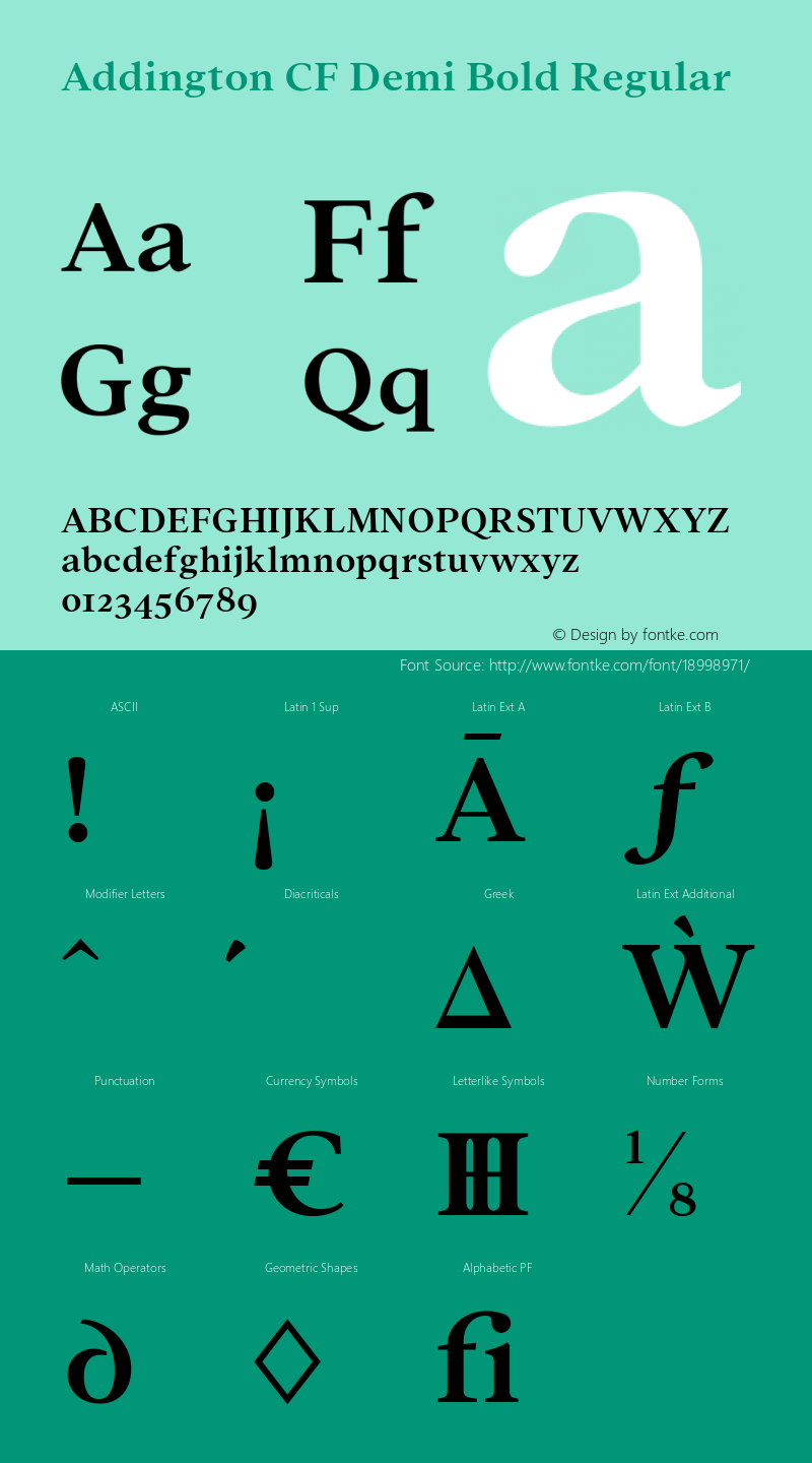 Addington CF Demi Bold Regular Version 1.300 Font Sample