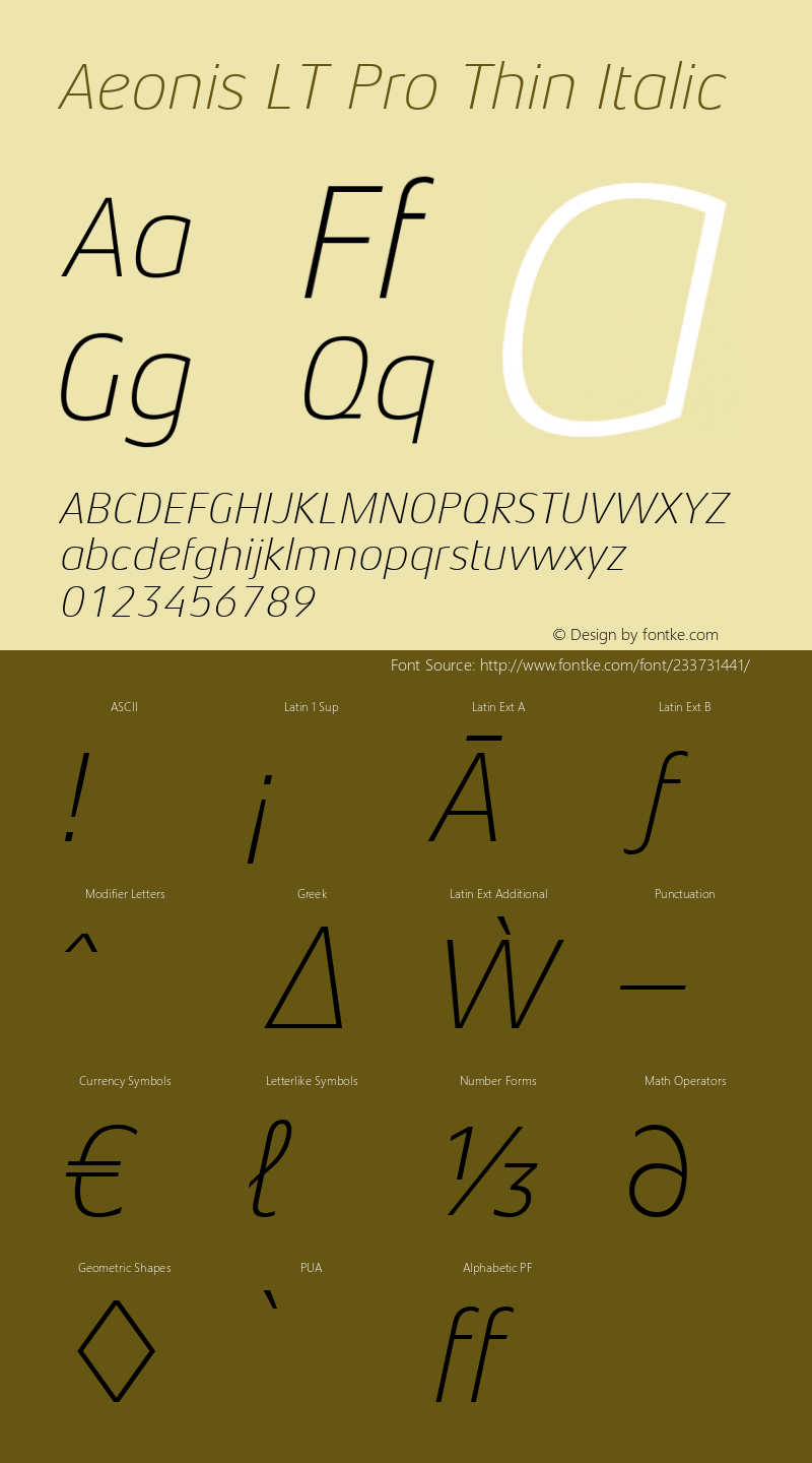 Aeonis LT Pro Thin Italic Version 1.100图片样张