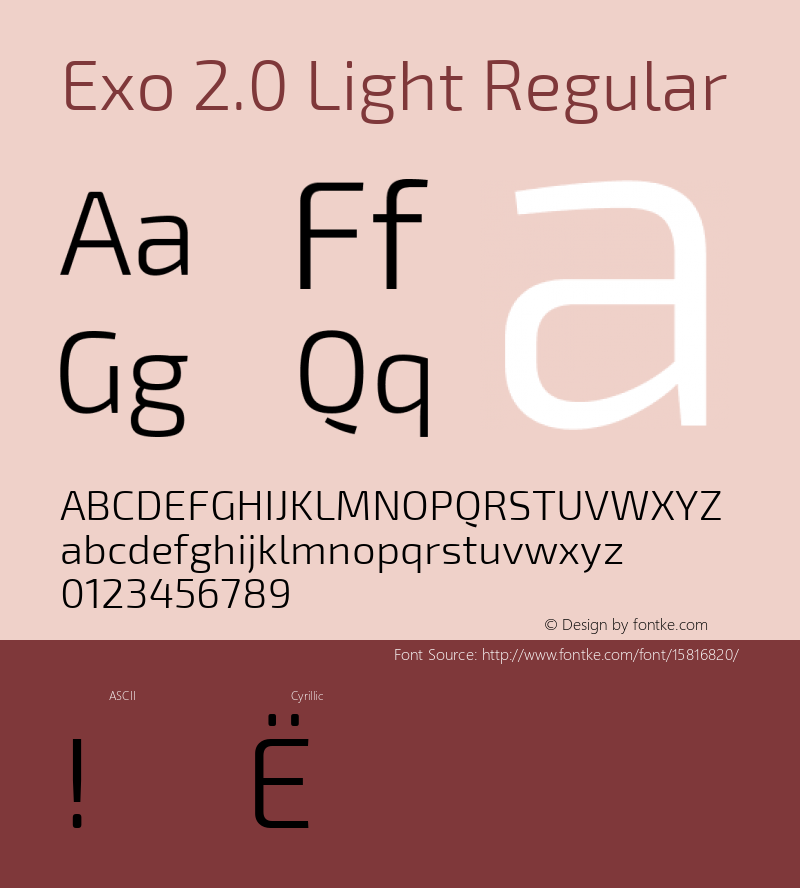 Exo 2.0 Light Regular Version 1.001;PS 001.001;hotconv 1.0.70;makeotf.lib2.5.58329; ttfautohint (v1.4.1) Font Sample