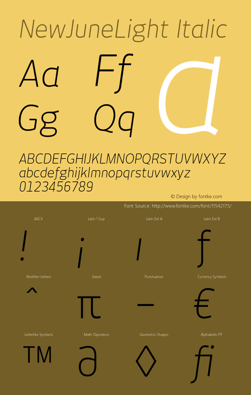 NewJuneLight Italic Version 2.0 Font Sample