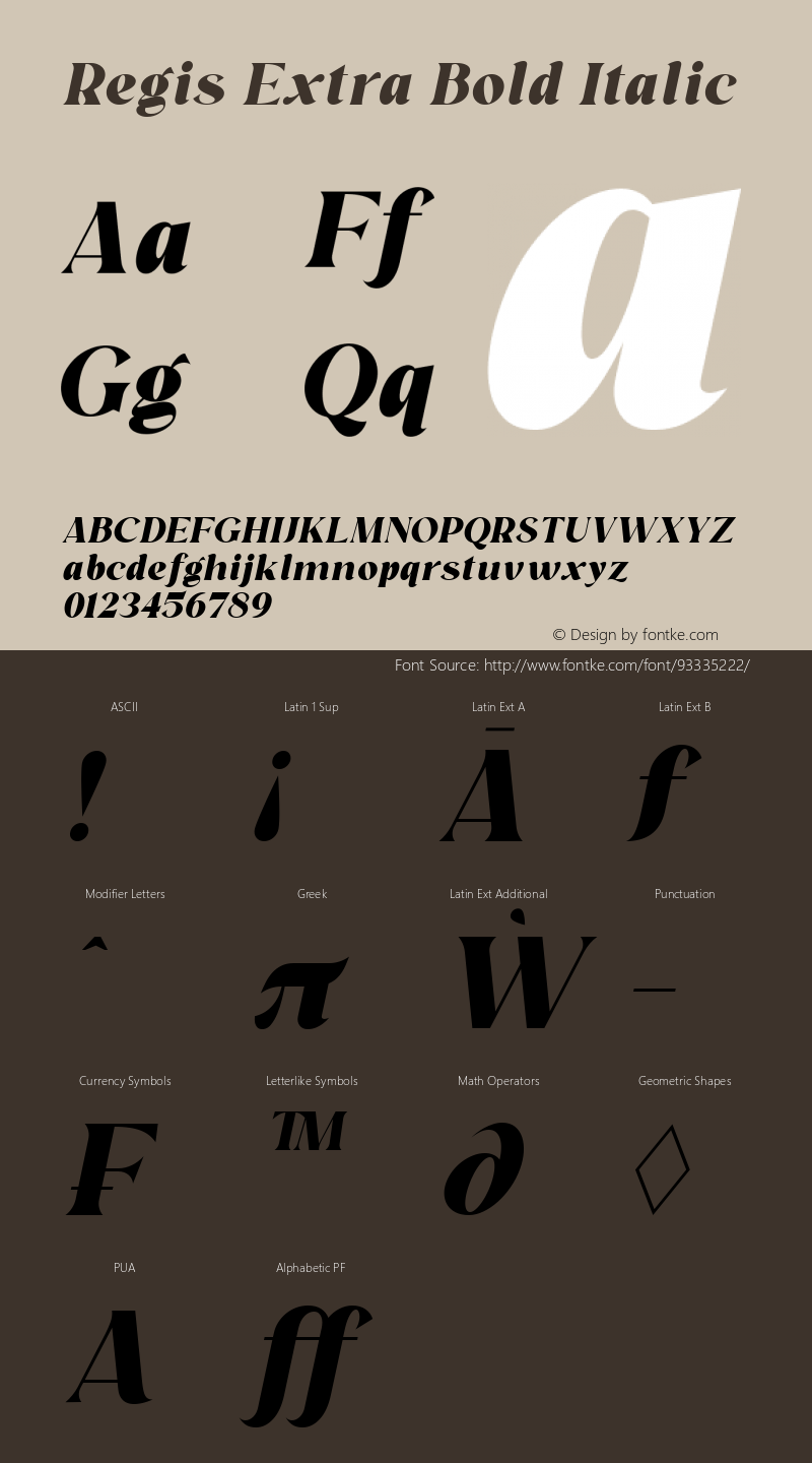 Regis Extra Bold Italic Version 1.000 Font Sample