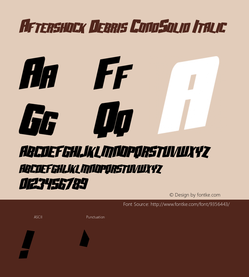 Aftershock Debris CondSolid Italic Macromedia Fontographer 4.1 3/20/99 Font Sample