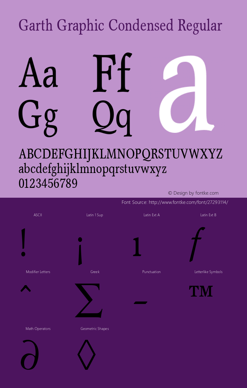 Garth Graphic Condensed Version 1.0 Font Sample