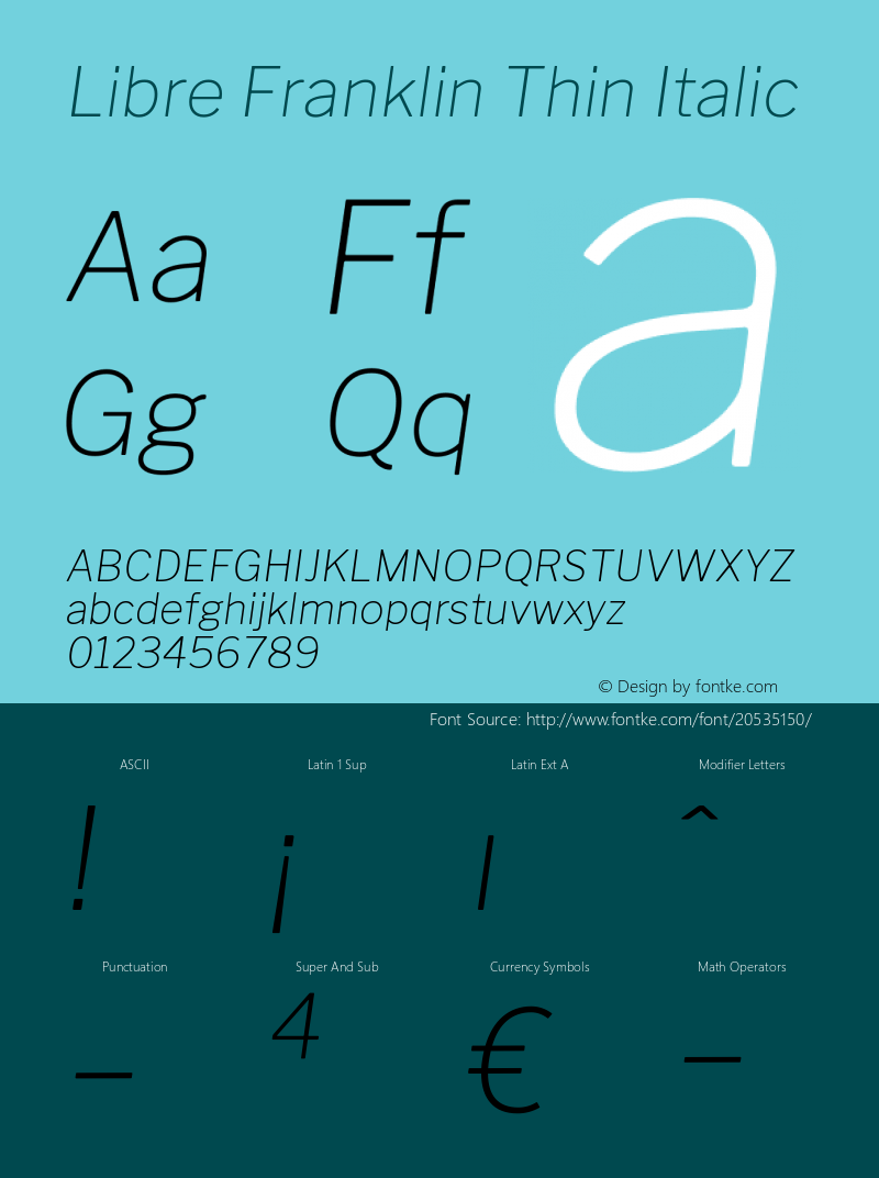 Libre Franklin Thin Italic Version 1.002; ttfautohint (v1.5) Font Sample