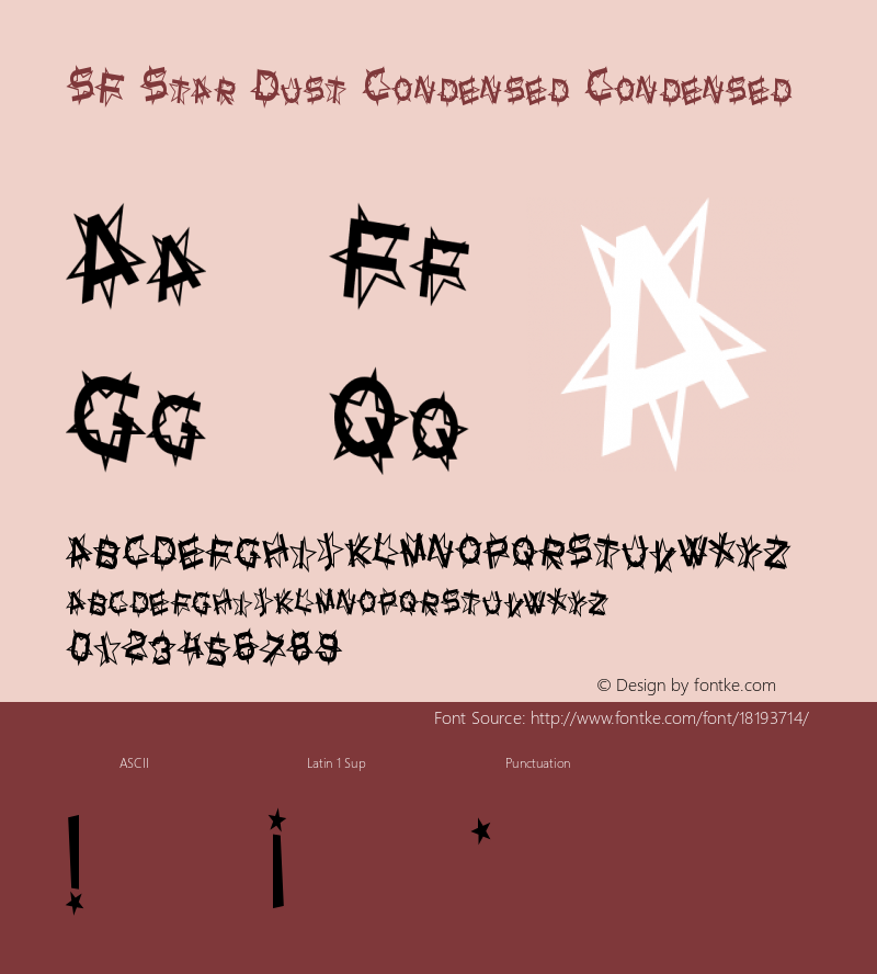 SF Star Dust Condensed Condensed Version ver 1.0; 1999. Freew Font Sample