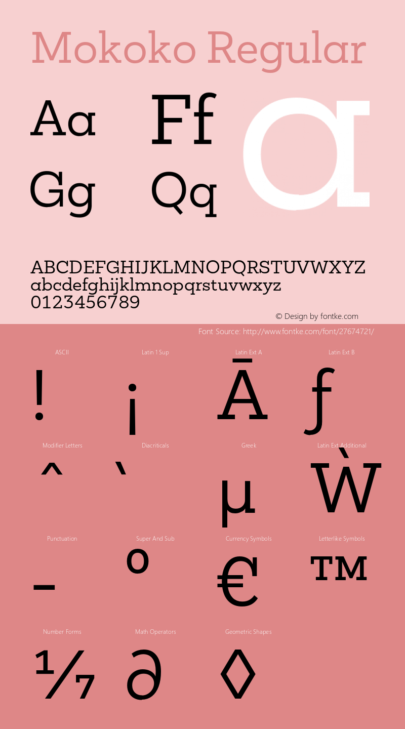 MokokoRegular Version 1.000 Font Sample