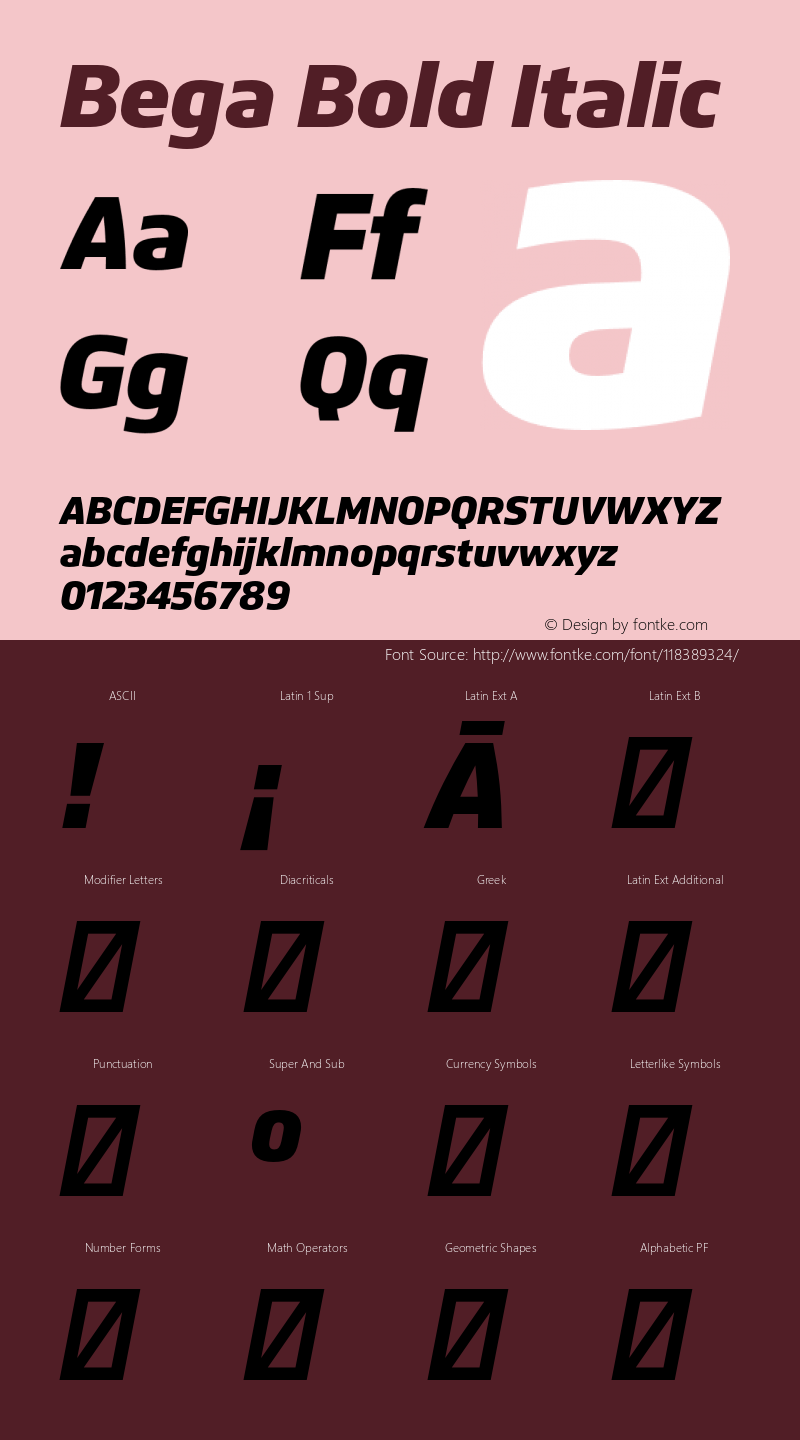 Bega Bold Italic Version 1.0 Font Sample