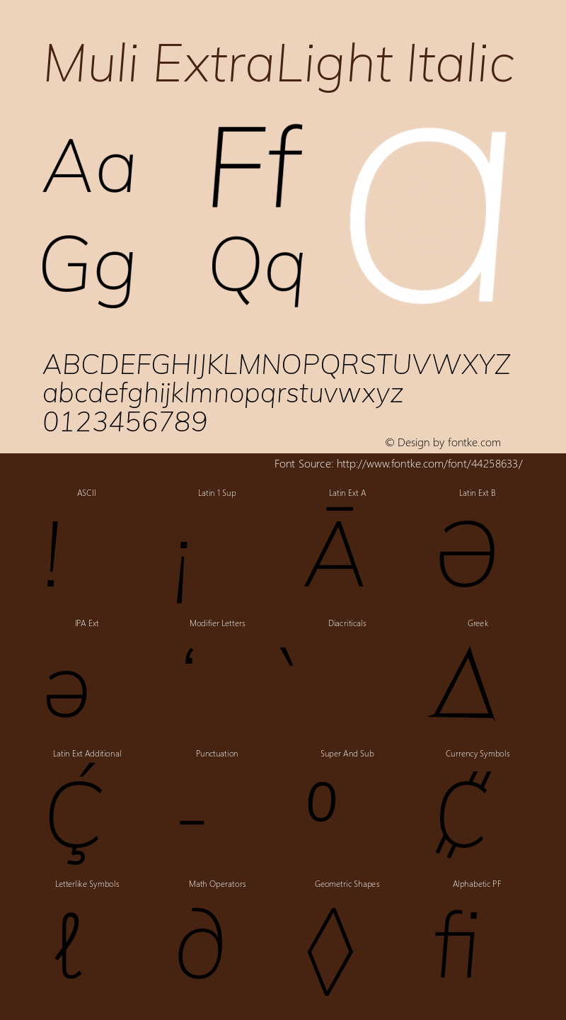 Muli ExtraLight Italic Version 2.000 Font Sample