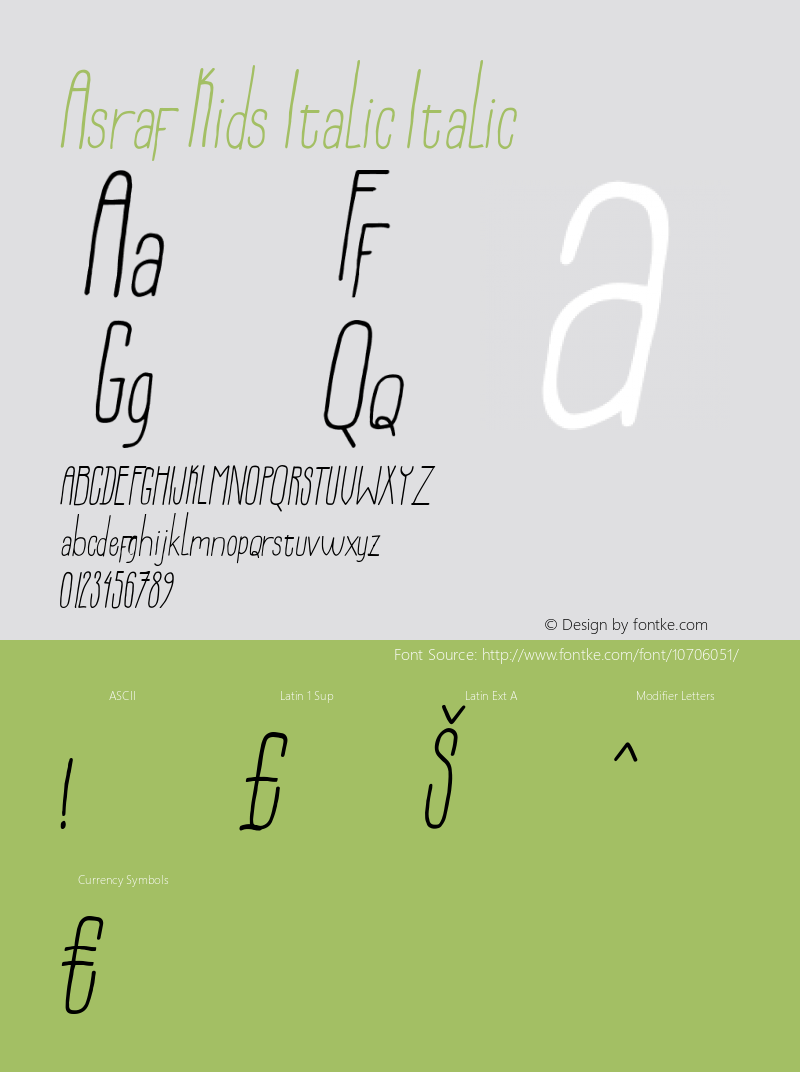 Asraf Kids Italic Italic Version 1.000 Font Sample