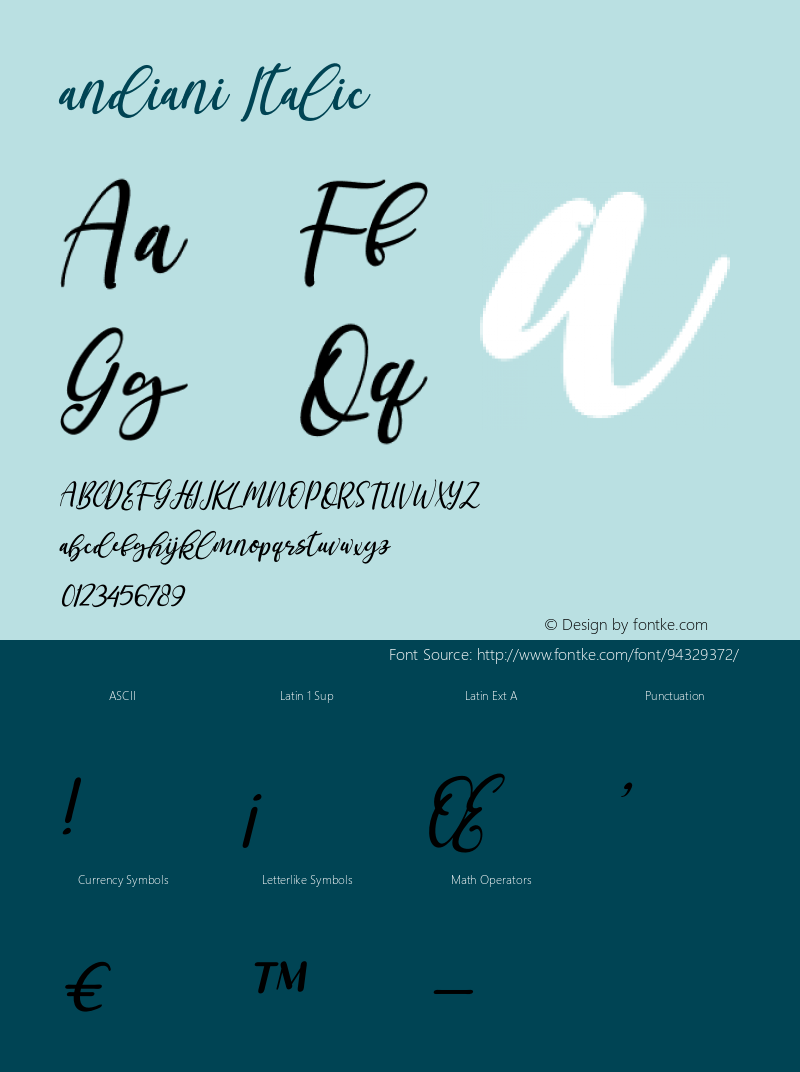 andiani Italic Version 1.00;January 11, 2021;FontCreator 13.0.0.2683 64-bit Font Sample