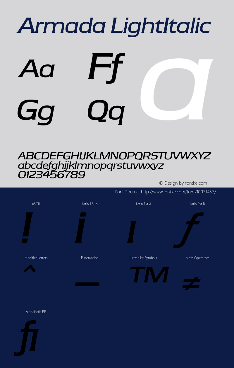 Armada LightItalic Version 1.0 Font Sample