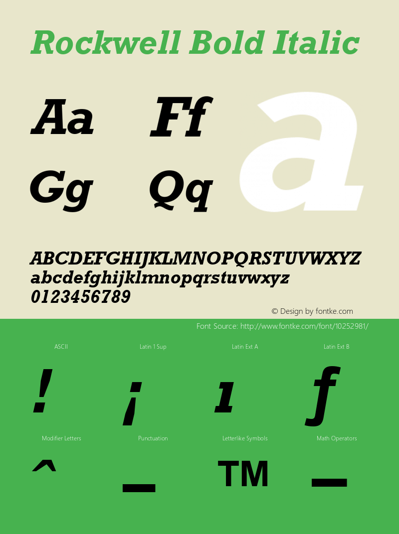 Rockwell Bold Italic Version 2.0 - Lotus - April 13, 1995 Font Sample